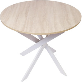 Круглий стіл для їжі Skraut Home Zen | 90x90x77 см | для вітальні | на 4 особи | міцні матеріали (білий + білі ніжки, дуб + білі ніжки)