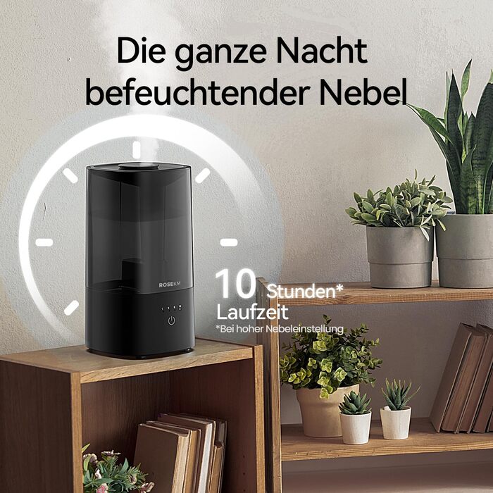 Зволожувач повітря автоматичний для спальні та великих приміщень 4.5л, з таймером, сенсором вологості, до 18 годин роботи, автовимкнення, 360° розпилення (Чорний)