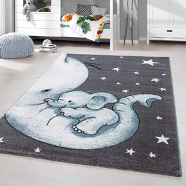 Домашній дитячий килим з коротким ворсом у вигляді слона для мами, дитяча кімната, дитяча кімната в сіро-блакитному мелірованому кольорі, розмір 120x170 см