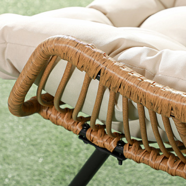 Крісло для відпочинку на відкритому повітрі, стиль ратан, з подушкою, металевий каркас, 75x101x90 см, колір: натуральний/хакі/чорний