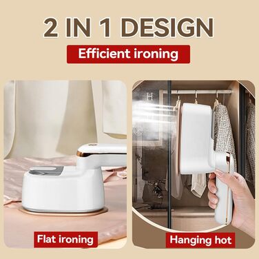Вертикальний праскою 2-в-1 Vertikales Bügeleisen: потужний, компактний для подорожей, дому та офісу. 3 рівні пари, швидкий нагрів, складна конструкція, білий колір