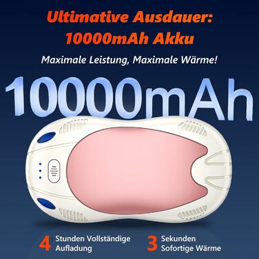 Електричні грілки для рук FANDLISS з магнітом, 10000mAh, 2 шт., з двостороннім нагрівом, USB, багаторазові, 3 режими нагріву, для активного відпочинку, гольфу, кемпінгу (рожевий)