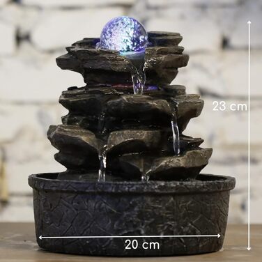 Фонтан Zen'Light Zimmerbrunnen Little Rock: Природний водоспад з ефектом каменів та LED-підсвіткою для дому, медитації та релаксації. Feng Shui, 23 см