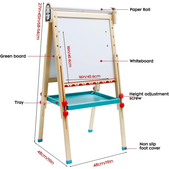 Дитячий мольберт з рулоном паперу, дошкою, крейдою, регульований, в т.ч. аксесуари для дітей