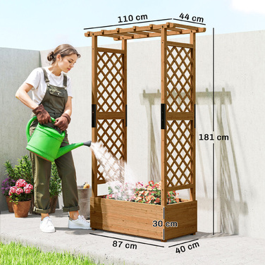 Підвищене грядка з опорою для ліан та дахом, для квітів, фруктів, овочів, трав, 110 x 44 x 181 см, дерево, помаранчевий
