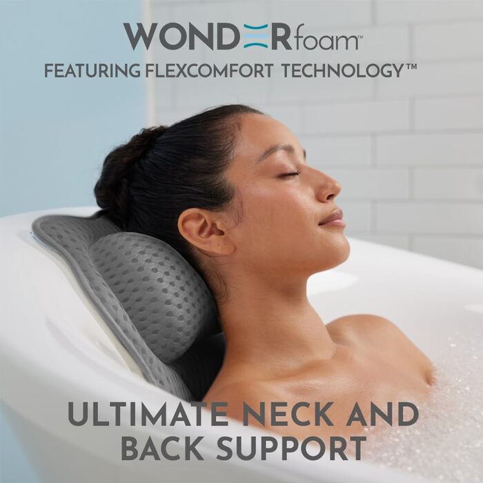 Подушка для ванни WONDERfoam з ергономічною підтримкою голови, шиї та спини, сірого кольору. Матеріал: піна пам'яті, антиковзаюча, машинне прання, дихаюча, швидковисихаюча.