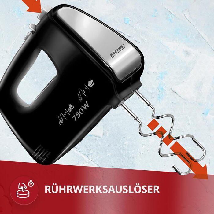 Кухонна машина MPM MMR-16Z з обертовою чашею 3.4 л, BPA-free, 750W, білий колір, 5 швидкостей + Turbo, міксер з нержавіючої сталі