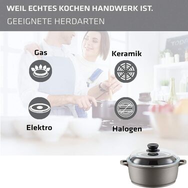 Каструля Berndes Bonanza з кришкою з термостійкого скла, силіконовими ручками, 20 см, алюмінієвий лит, антипригарне покриття, 2.3 л, чорна, Classics