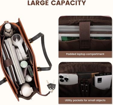 Сумка для ноутбука LOVEVOOK, жіноча, середнього розміру (15,6 дюймів), для роботи, навчання, офісу, універсітету, сумка-шопер, акцент: коричнево-чорно-білий колір