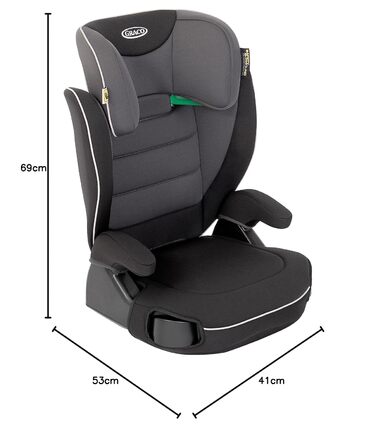 Автокрісло Graco Logico™ L i-Size R 129: 3,5-12 років, 100-150 см, регульовані підлокітники, знімний чохол, кріплення ременем безпеки, чорний колір, Midnight