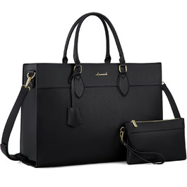 Сумка для ноутбука LOVEVOOK 15.6 дюймів, велика робоча сумка, шопер, акцентна сумка, водонепроникна сумка з PU шкіри, для бізнесу, роботи, навчання, чорна