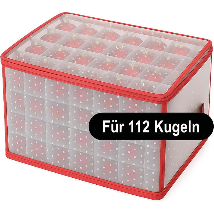 Коробка для зберігання 32 ялинкових прикрас Com-Four® - Сортувальник для ялинкових кульок та новорічного декору - Прозора/Червона