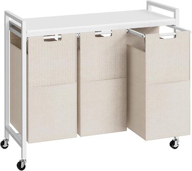 Кошик для білизни HOOBRO з 3 відділеннями, 119 л, білий, на колесах