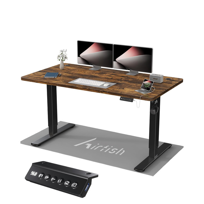 Дитячий стіл Airfish з регулюванням висоти 80x60 см, електричний, з функцією пам'яті. Стол для дому/офісу, стоячи/сидячи. Колір: Коричневий.