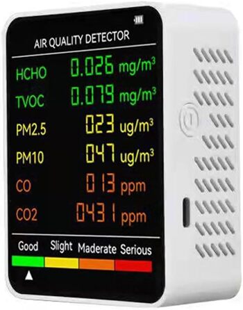 Монітор якості повітря 6-в-1: PM2.5, PM10, TVOC. Прилад для дому, офісу, теплиці (білий)