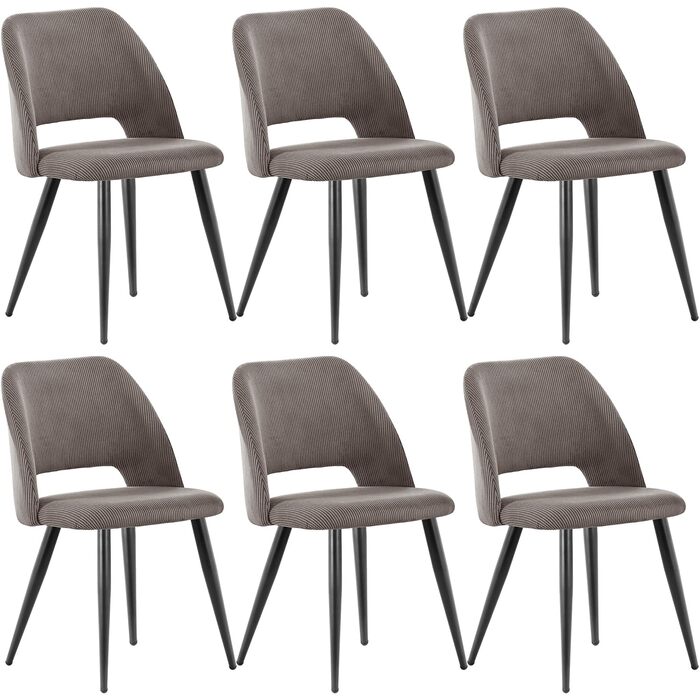 Набір обідніх стільців, кухонний стілець з тканини Cord, м'які стільці для обідньої кімнати, кухні, вітальні та спальні (Коричневий, 6)