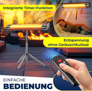 Інфрачервовий обігрівач KESSER® 2500W з пультком та захисним чохлом, телескопічна стійка, для тераси та дому