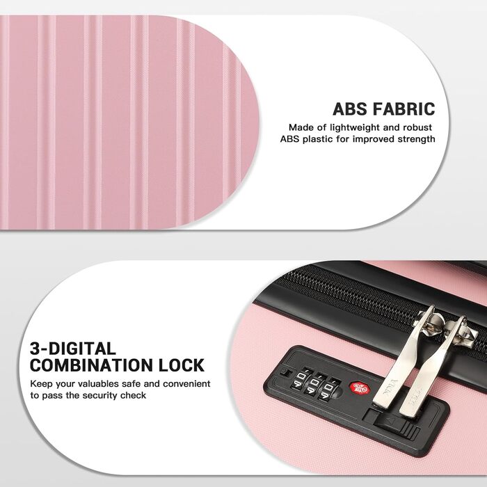 Валіза-тележка KONO 55 см, рожева, ABS, ручна поклажа