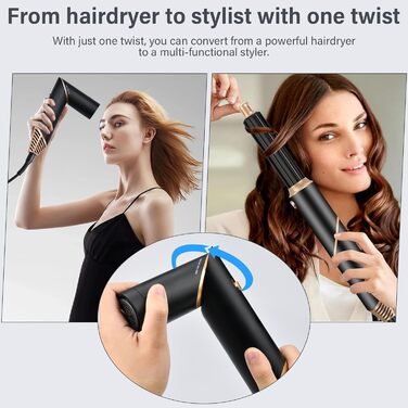 Фен GAOEEIN Air Styler 6 в 1 Magic Twist, 110 000 об/хв, швидке сушіння, для всіх типів волосся