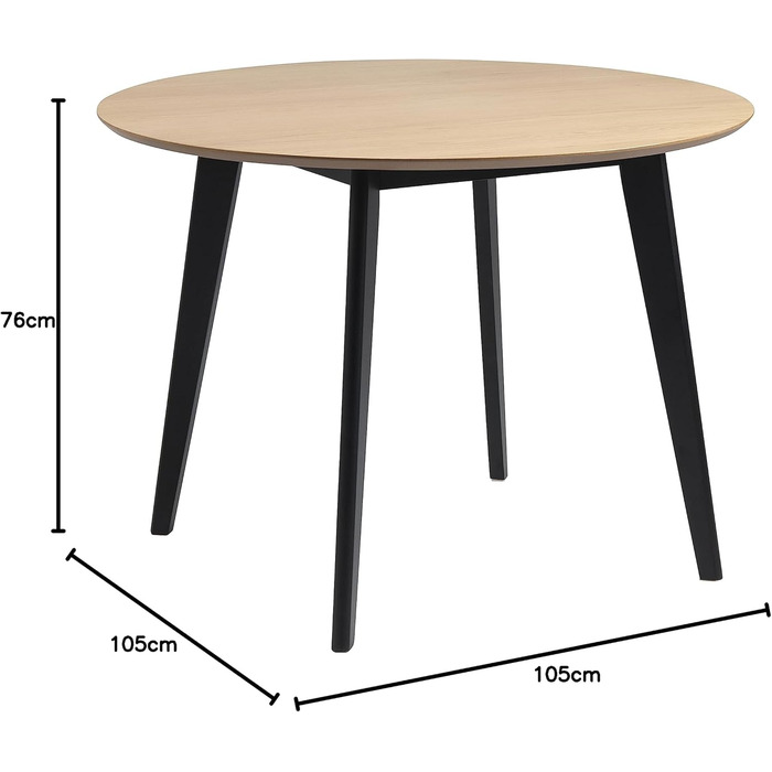 AC Design Furniture Roxanne: Круглий обідній стіл на 4 особи, Ø 105 x 76 см, з шпону, в стилі модерн-ретро (натуральний колір)