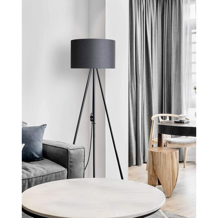 Світлодіодна підлогова лампа Tomons з димером, чорна. Сучасна торшер на тринозі з металу для вітальні та спальні, лампа для читання