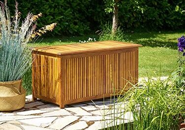 Ящик садовий дерев'яний Casaria Gartenbox з акації 205л, з кришкою, витримує 160кг, для саду, балкона, тераси, вологостійкий, лавка-ящик 115x50 см
