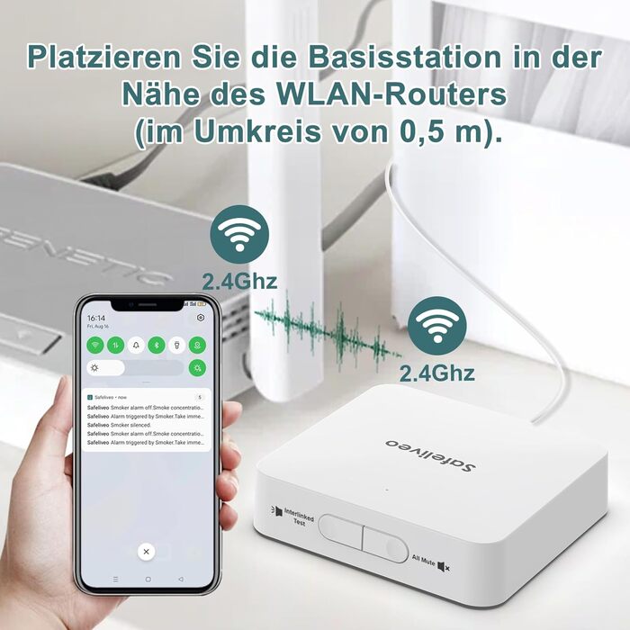 Набір димових сповіщувачів Rauchmelder 5 шт. з базовою станцією, Wi-Fi, 10 років роботи батареї, 85dB, білий