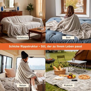 BEDSURE Плед-деко 220x240 см: теплий, м'який, великий плед для дому, бежевий | Плед для дивана, софи, кімнати | Плед з вовни та флісу