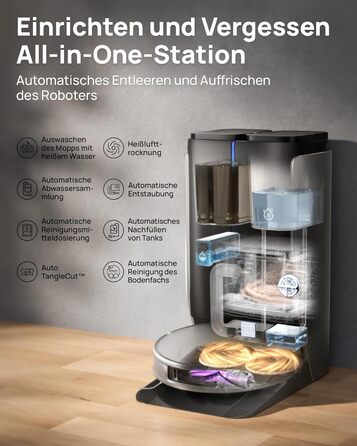 Робот-пилосос 3i P10 Ultra S з вологою ганчіркою, станція самостійного очищення, 18000 Па, для прибирання кутів, миття та сушіння, самостійне очищення та заправка, знімний моп, чорний