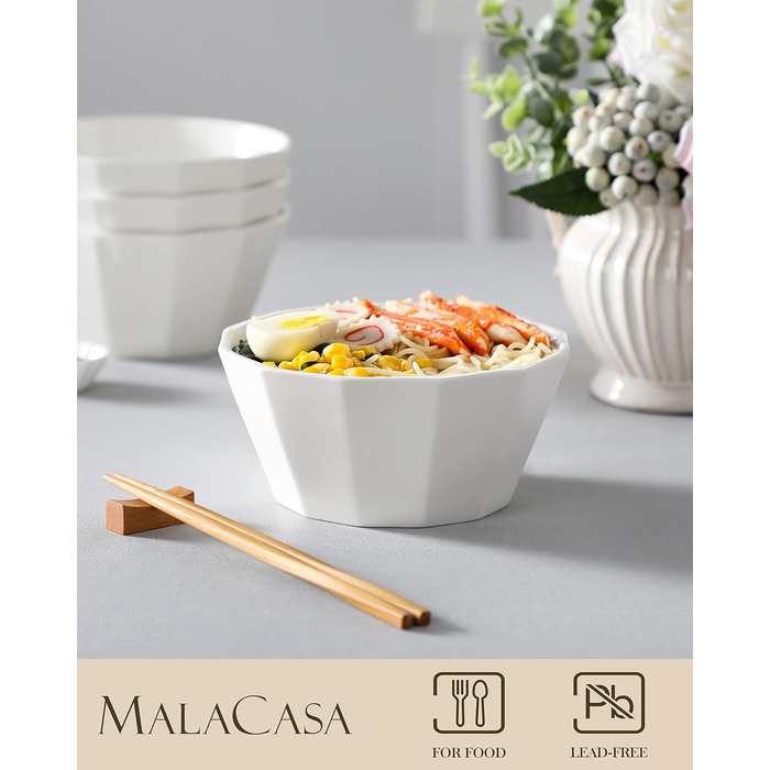 Миски для супу MALACASA, набір мармурових мисок для пластівців 1020 мл із 4 шт. , керамічні салатники Набір мисок для змішування, велика миска для кухні, порцелянові миски для пластівців, супу та салату (білі, 6.6 дюймів (4 шт. и))