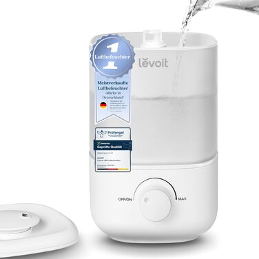 Зволожувач повітря Levoit для спальні, 23dB, 2.5L, з автовимкненням, для дітей, 360° регулювання, білий