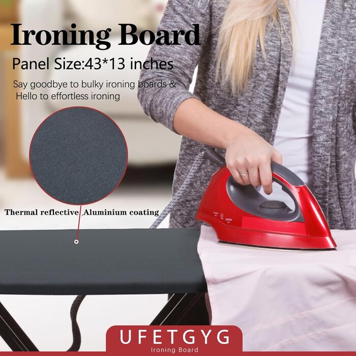 Прасувальна дошка UFETGYG з металевою поверхнею, 109,2 x 33 см, з підставкою для праски, регульована по висоті, стійка до високих температур та подряпин