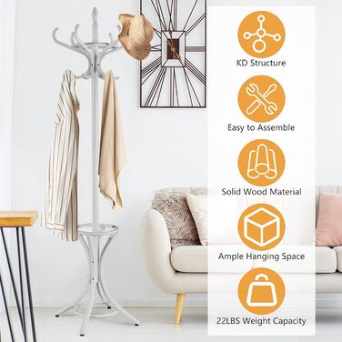 Гардеробна стійка GIANTEX з підставкою для парасольки, дерев'яна, з 12 гачками, для прихожей/вітальні