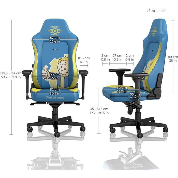 Крісло ігрове Noblechairs Hero Fallout Vault-Tec Edition – PU шкіра, до 150 кг, ергономічне, для дому та офісу