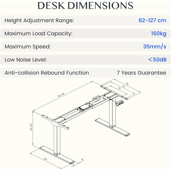 Стол робочий регульований по висоті FLEXISPOT E6, електричний, чорний, 160 кг, USB, пам'ять, LED-дисплей