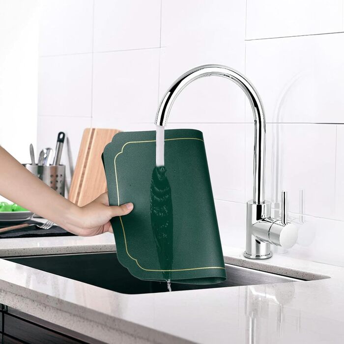 Набори підставки під тарілки Fanquare, 6 шт., зелені, прямокутні, з штучної шкіри, з золотим кантом. Стійкі до тепла, миючіся, неслизькі підставки для обіднього столу, весільної декоратації. Розмір: 45 * 30 см