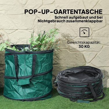 Outsunny Garden Bag 4x86L водонепроникний мішок для садових відходів з ручками на блискавці, стабільний мішок для листя, автономні садові мішки, багаторазові мішки для садових відходів Зелені відходи