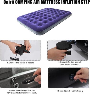 Надувне ліжко Icelus 204x153x23 см з повітряним насосом. Ліжко для кемпінгу, подорожей та дому. Blue Black, двоспальне.