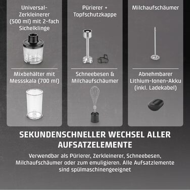 CASO Click & Mix: Бездротовий міксер з акумулятором для тіста, збитих вершків та соусів. 8 швидкостей (600-1200 об/хв)