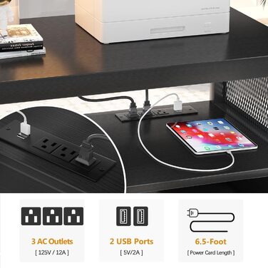 Шафа для документів Unikito з розеткою та USB-зарядкою, мобільний друк-станцій, білий (чорний)