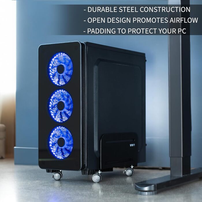 Підставка для ПК VIVO CART-PC01, чорна, регульована, на коліщатках з блокуванням, для ігрового комп'ютера, ATX-корпус