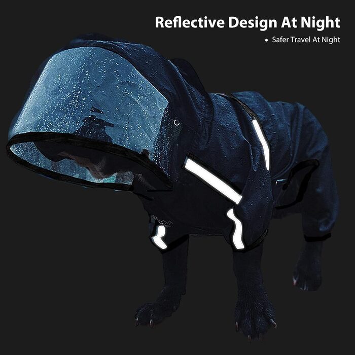 Макінтош для собак PETCUTE, водонепроникний з капюшоном, світловідбиваючий, для собак (M, чорний)