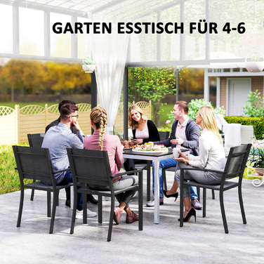 Outsunny Garden Table Алюміній 120x70 см Стійкий до погодних умов балконний стіл з ефектом дерева, Нековзний фуршетний стіл Кемпінговий стіл на 4-6 осіб Стіл для патіо Обідній стіл на відкритому повітрі для саду, балкон чорний