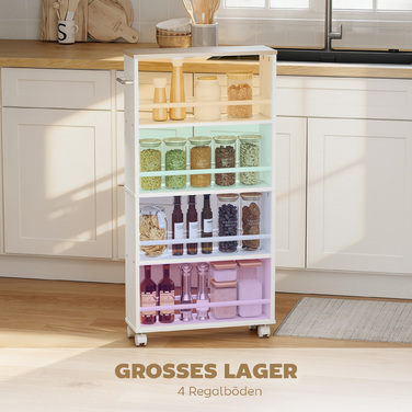 Багатофункціональна полиця на колесах, вузький дизайн, 4 відділення, 45x15x91 см, колір натуральний