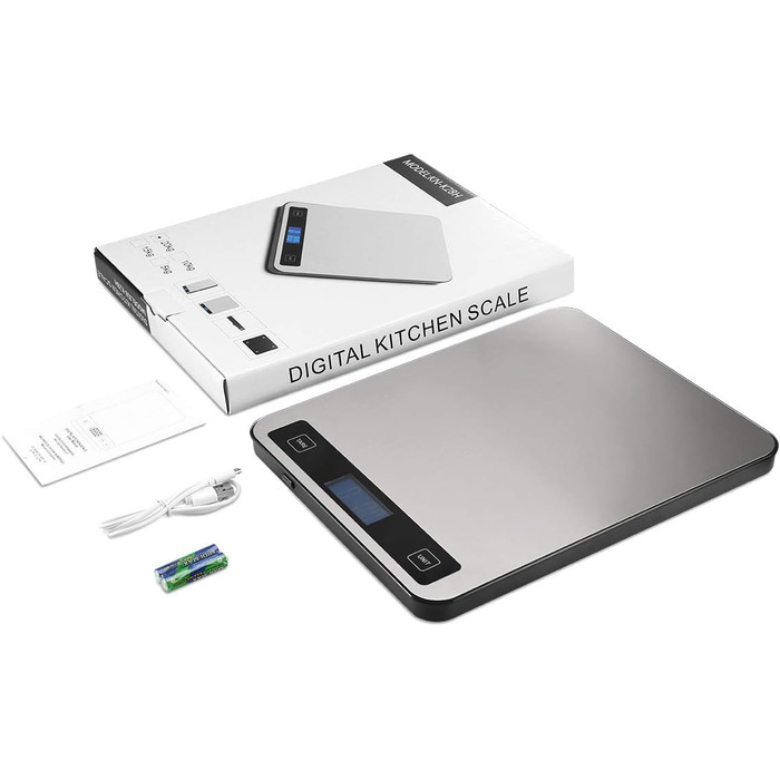 Кухонні ваги Brifit Digitale - 20 кг, з нержавіючою платформою, USB-зарядка, LCD-дисплей, функція тарування, 5 одиниць вимірювання