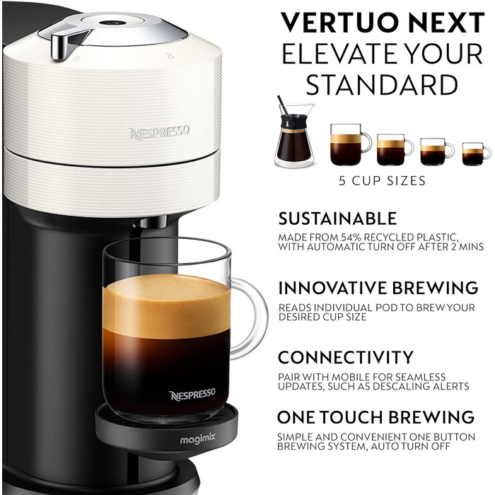 Кавомашина Nespresso Vertuo Next 11706 від Magimix, контрастно-біла