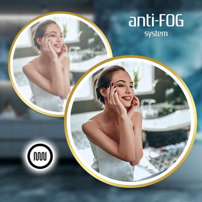 Дзеркало для ванної кімнати Home Glow LED кругле 80 см з підсвічуванням, антизапарюванням, сенсорним вимикачем та металевим каркасом, золото