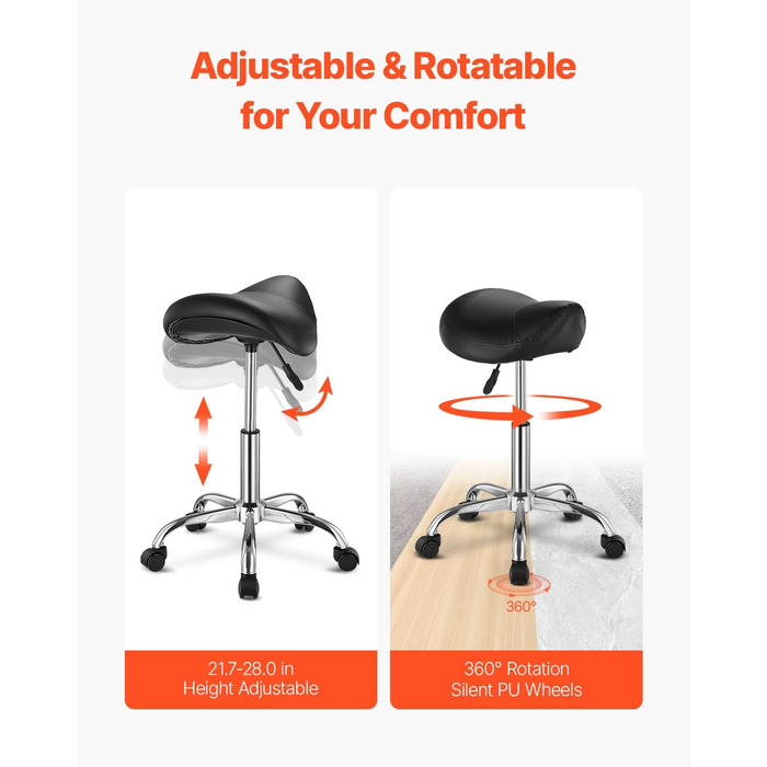 Сідло-стілець VEVOR для стоматологів, салонів, лабораторій. Регульована висота 460-605 мм, вантажопідйомність 181 кг, розмір 54x54x71 см