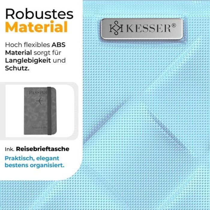 Набір дорожніх валіз KESSER з 3 предметів, ABS пластик, жорсткий корпус, кодовий замок, ваги для багажу та дорожній гаманець, колеса 360°, Sky Blue