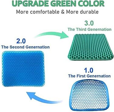 Ортопедична гелева подушка на стілець для офісу, авто та інвалідних візків, м'яка з антиковзаючим чохлом (Зелений, 43x39x4 см)